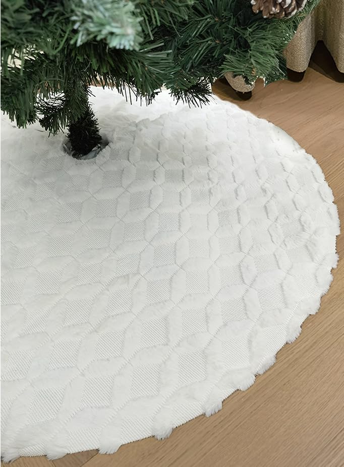 AOGU 36 Inch Christmas Tree Skirt Faux Fur with Cable Knit Knitted Thick Decoration for Merry Christmas Decorations