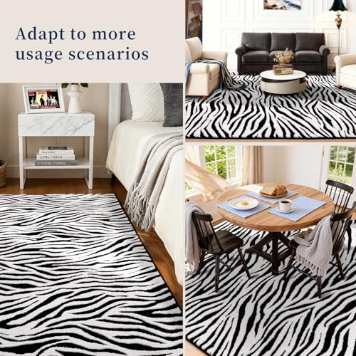 Zebra Hallway Runner Rugs 2x8: Black and White Modern Washable Rug