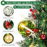 Mini Christmas Tree with Lights, 24 Inch Tabletop Christmas Tree with Berries Star Treetop Ornaments Balls Artificial Small XMS Tree for Table Desk Home Christmas Holiday Decor