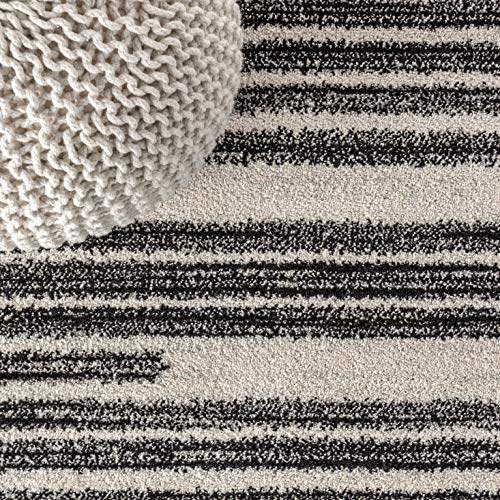 JONATHAN Y Khalil Modern Berber Stripe Cream/Black Runner Rug, 2x14, Contemporary, Bohemian, Easy-Cleaning for Living Room, Bedroom, Kitchen, Pet Friendly, Non-Shedding (MOH207A-214)