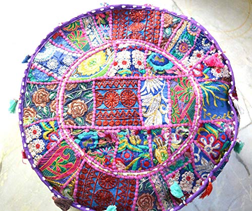 Indian Patchwork Pouf Cover Living Room Pouf, Decorative Ottoman, Embroidered Designer Ottoman, Home Living Footstool Chair Cover, Bohemian Ottoman Pouf Décor