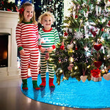 yuboo Turquoise Teal Christmas Tree Skirt, 48 Inch Blue Sequin Double Layers Tree Mat for Christmas Decorations
