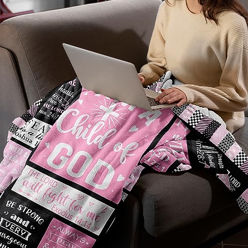 CUJUYO Christian Gifts for Women Blanket 60"x50" - I Am a Child of God Blankets - Inspirational Religious Birthday Catholic Spiritual & Baptism Confirmation Gifts for Girls