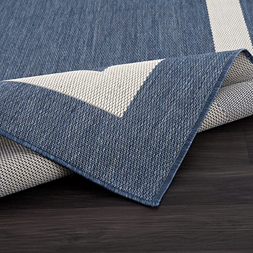 CAMILSON Outdoor Rug 9x12, Large Modern Outside Rugs for Patios Porches Waterproof Durable Washable Non-Shedding, Easy-to-Clean Indoor Outdoor Area Carpet (9 x 12, Bordered - Blue/White)