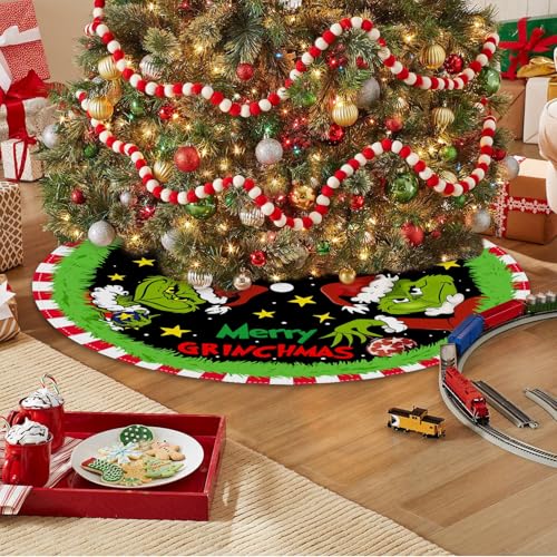 Christmas Tree Skirt 48 Inch, Soft and Funny Merry Christmas Tree Collar Farmhouse Xmas Holiday Decoration (Style B)