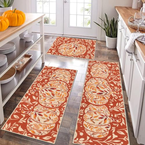 Fall Kitchen Rugs Sets of 3, Washable Kitchen Mats for Floor