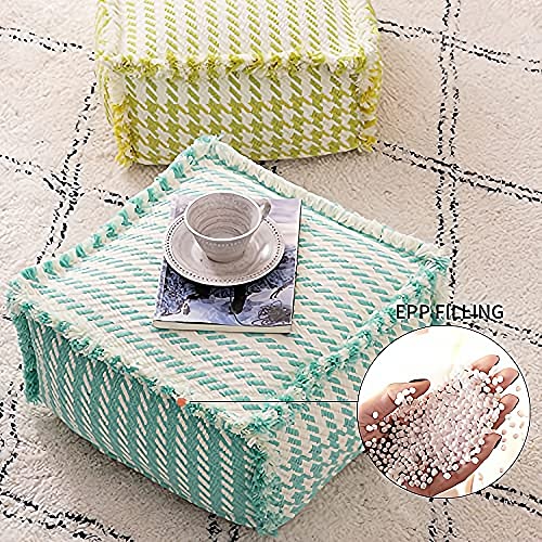 MOCOFO Decoration Cotton Unstuffed Woven Pouf Covers Square Footstool Pouf Ottoman for Living Room,Bedroom,Patio(Yellow,40x40x20cm)