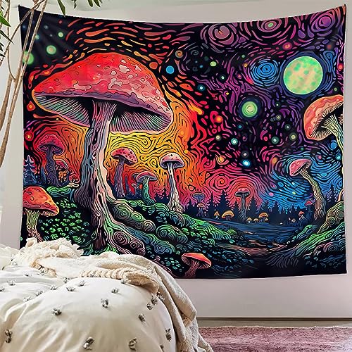 Tapzen Moon Stars Colorful Plant Tapestry for Bedroom Aesthetic Fantasy Forest Boho Wall Hanging (40 x 30 inches)