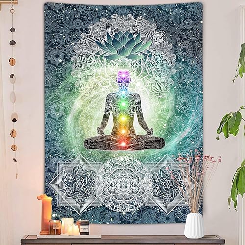 DYNH Meditation Vertical Tapestry, Yoga Decor Tapestry Wall Hanging for Bedroom, Lotus Tapestries Poster Beach Blanket College Dorm Home (40W X 60H)