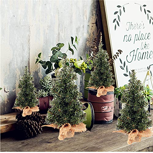 4 Pack Tabletop Mini Christmas Tree, 7.87" / 11.81" Artificial Miniature Pine Christmas Tree with Linen Base Perfect for Christmas Decorations, Home, Kitchen, Dining Table
