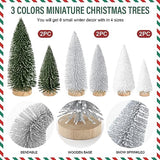 6pcs Mini Christmas Trees Decorations Small Bottle Brush Trees,Artificial Tabletop Christmas Tree for Indoor Outdoor Home Room Party Gift (Green, Silver, White)