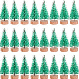 Sumind 48 Pcs Mini Brush Christmas Trees Sisal Snow Frost Tree Artificial Winter Mini Pine with Wooden Base Xmas Small Bottle Brush Trees for Christmas Winter Decoration(Green)