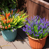 20 Bundles Artificial Plants Outdoor, UV Resistant Fake Flowers， Realistic Faux Lavender Shrubs for Porch Garden Window Box Home Decoration (Purple)