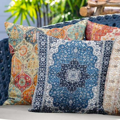 Boho Throw Pillow Covers 18x18 inch Set of 2,Soft Pillowcases Bohemia Carpet Printing Pattern Decorative Sofa Living Room Bed Square Pillow Case Cushion Cover-Cream Color