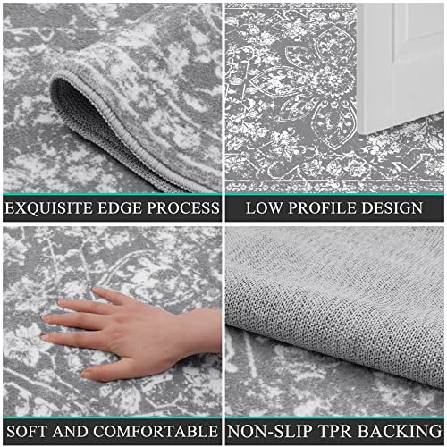 Pauwer Vintage Area Rug 3x5, Non Slip Distressed Entry Throw Rug, Grey