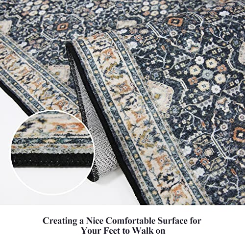 Washable 2x6 Hallway Runner Rug: Ultra Soft Runners for Entrance Kitchen Low Pile Foldable Carpet with Non-Slip Backing for Living Room Bedroom Bathroom Thin Carpet for Laundry Dining Room(Black,2x6)