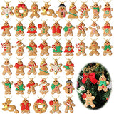 44 Pcs Mini Christmas Gingerbread Ornaments Tiny Gingerbread Man Ornaments Hanging Charms Figurine Decoration Ginger Man with Strings for Mini Christmas Tree Decorations