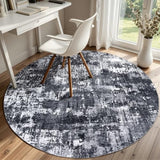 Sasttie 4ft Round Area Rug, Modern Abstract Circle Carpet, Black & White