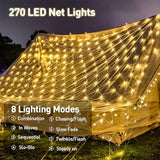 Net Lights Outdoor 10x10 FT, 8 Modes Connectable Mesh Lights with Plug- Connect 3 Sets, 30×10 FT Coverage, 270 LED Christmas Warm White for Trees, Bushes, Garden, Yard Decorations