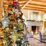 2 Pcs 9" Large Shatterproof Finial Drop Ornaments - Gold Christmas Big Ornaments Hanging Ball for Holiday Decorations