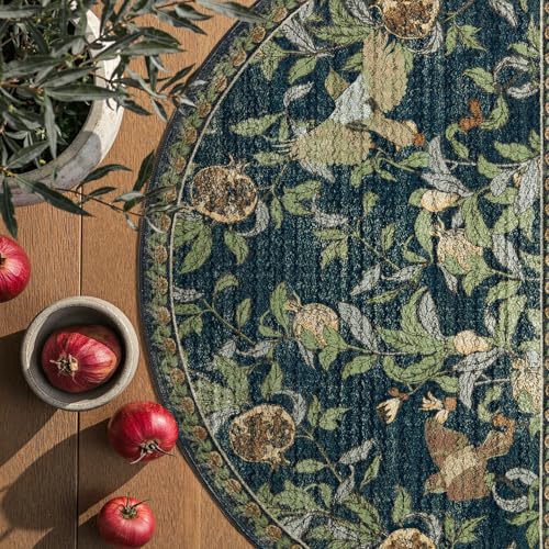jinchan 2x3 Half Circle Floral Vintage Washable Entryway Rug, Blue/Green