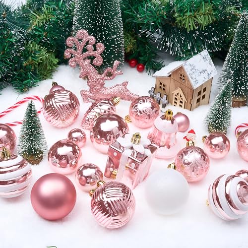 Joiedomi 66 Pcs Pink Christmas Balls Ornaments Set, Christmas Tree Ornaments Shatterproof Plastic for Xmas Hanging Decoration, Holiday Party Decoration