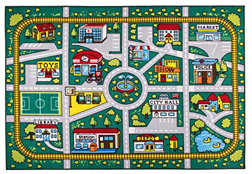 Rugshop Kids Educational Learning City Life Road Non Skid (Non Slip) Area Rug 3'3" x 4'7" Green
