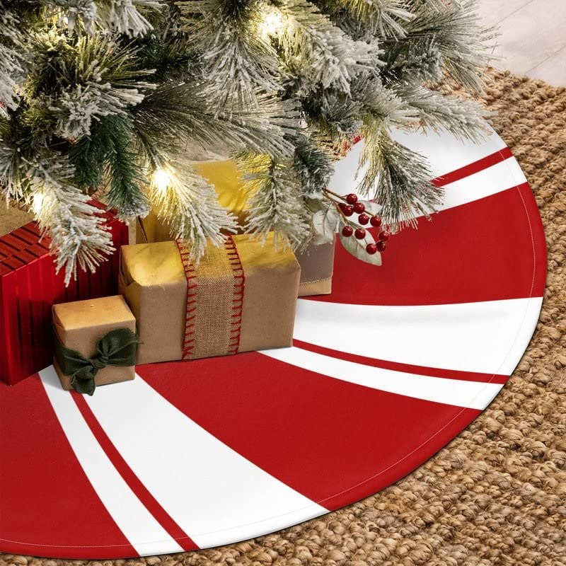 36 Inch Red Swirl Christmas Tree Skirt Sweet Candy Cane Red and White Ornaments Home Party Decoration