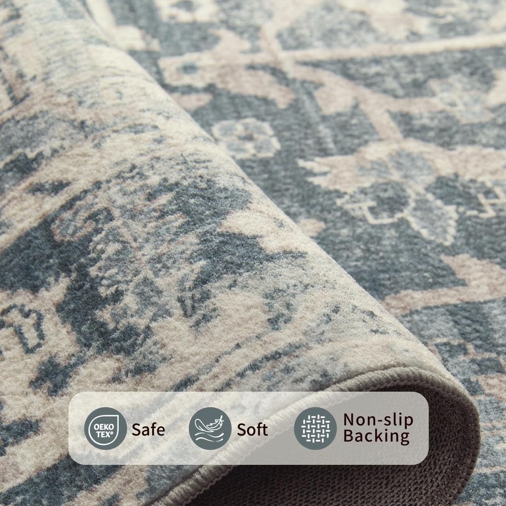 2x10 Washable Runner Rug for Hallway Kitchen Entryway, Taupe/Grey