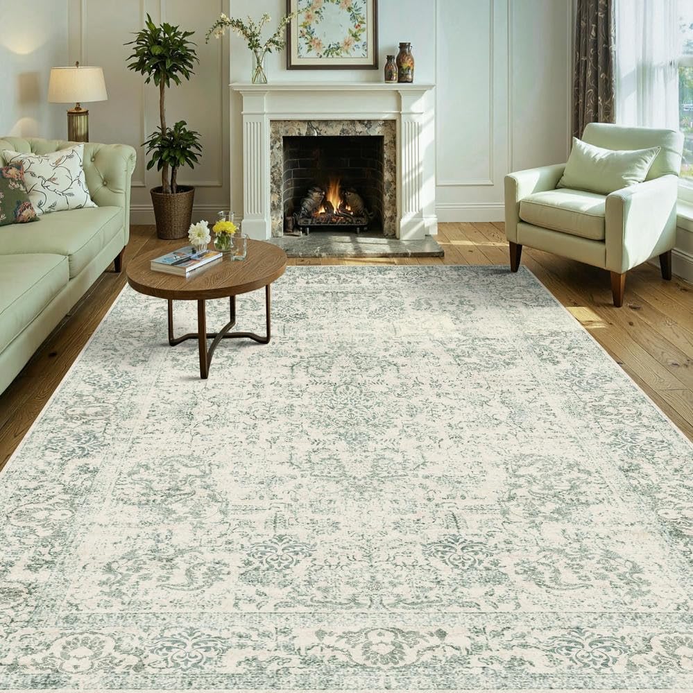 6x9 Washable Area Rug for Living Room,Light Green