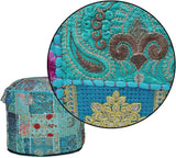 Indian Pouf Footstool Ethnic Embroidered Indian Cotton Round Pouffe Ottoman Pillow Ethnic Decor Art Cover Only (Turquoise, 14X22 Inch)