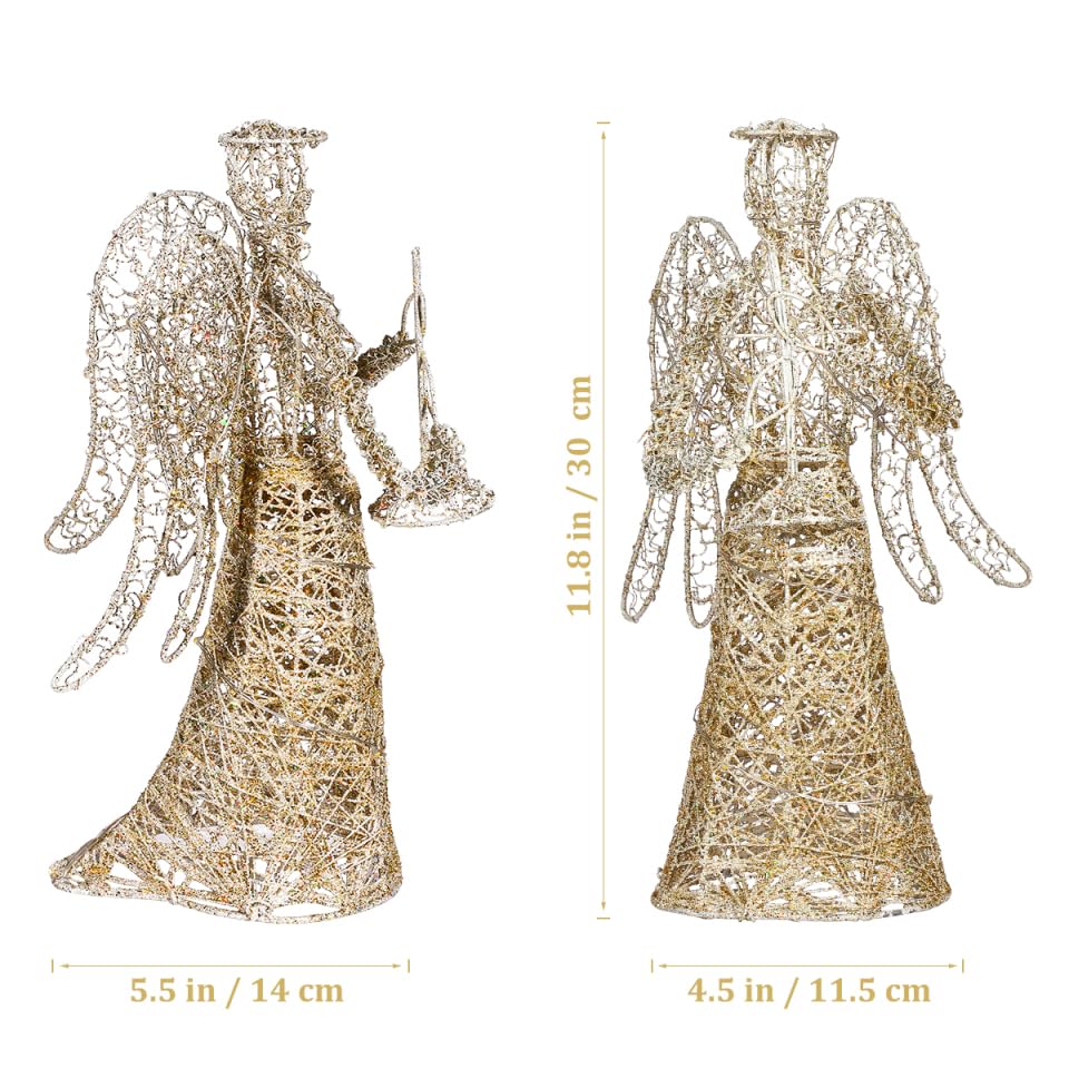 Angel Christmas Tree Topper Gold Glitter Christmas Treetop Decoration Coated Metal Angel Xmas Tree Topper Ornaments for Holiday Home Office Shopping Mall Decor