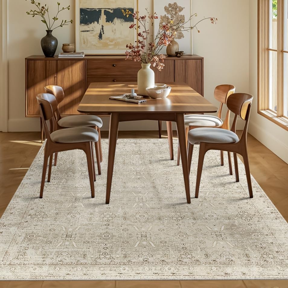Beige Area Rugs 5x7 Washable Soft Rug for Living Room Bedroom