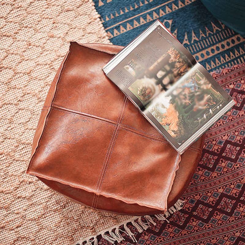 Leather Pouf Cover Sofa Footstool Unstuffed Living Room Bedroom Cushion Covers