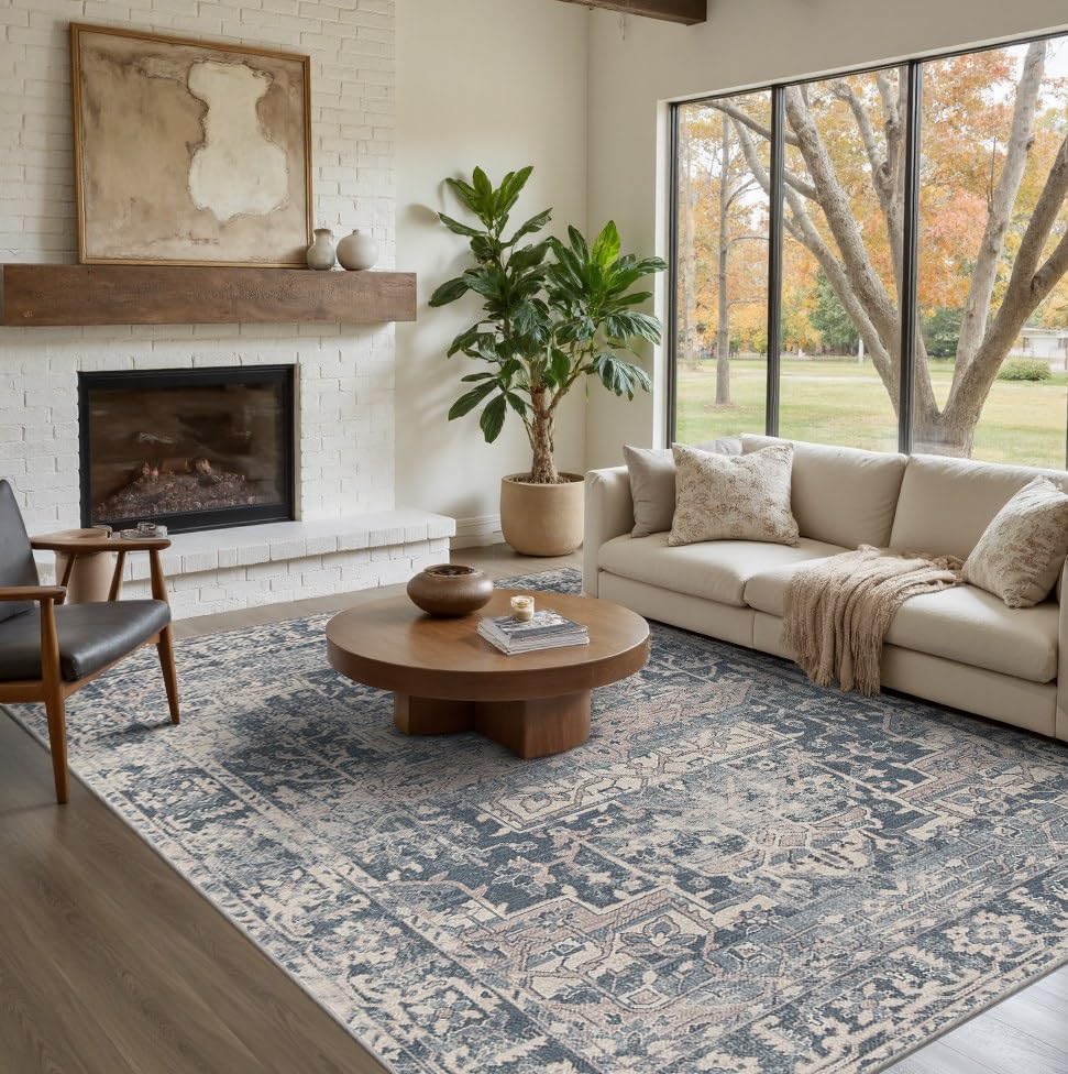 Blue Area Rugs 5x7 Washable Rug for Living Room Bedroom