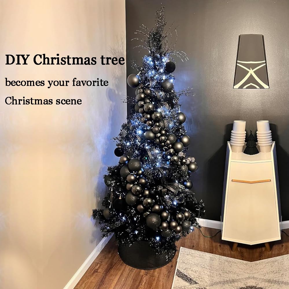 KTKDE 6ft Artificial Black Christmas Tree Outdoor Black Halloween Tree Decorations with 1005 Tips Led String Lights Pencil Christmas Tree Indoor Holiday Office Party Decorations
