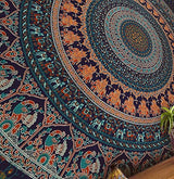 Bless International Indian-hippie-gypsy Bohemian-psychedelic Cotton-mandala Wall-hanging-tapestry-multi-color Large-mandala Hippie-tapestry (Golden Blue, King (88x104Inches)(225x265Cms))