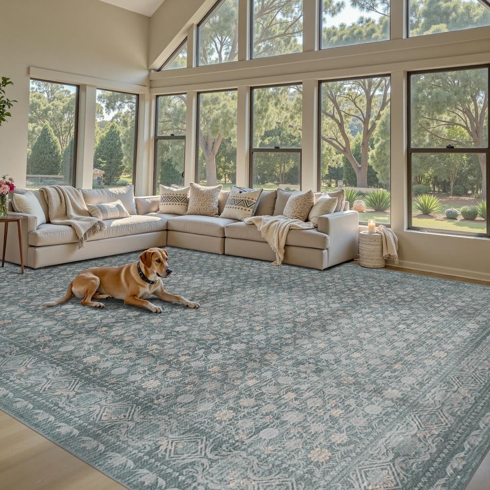 9x12 Extra Large Area Rug,Neutral Vintage Boho Rug for Living Room