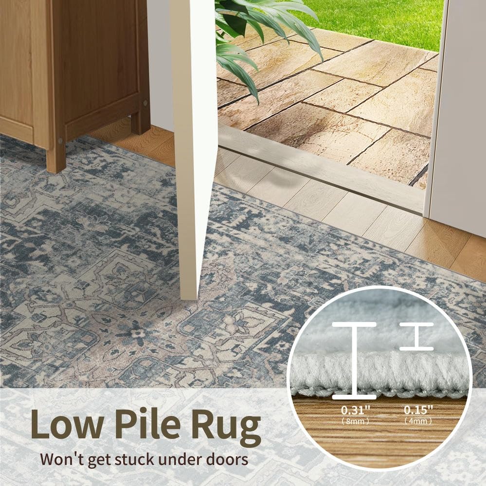 2x6 Washable Runner Rug for Hallway Kitchen Entryway, Blue