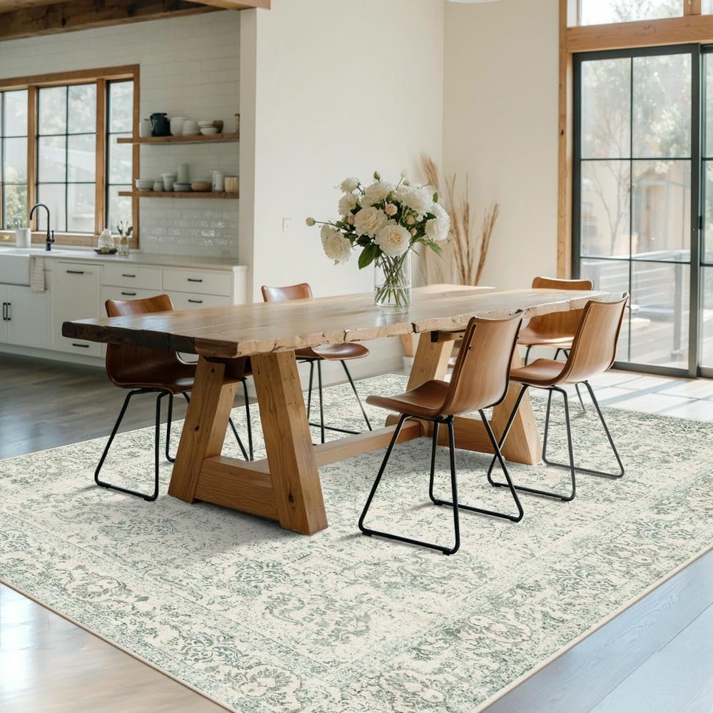 6x9 Washable Area Rug for Living Room,Light Green