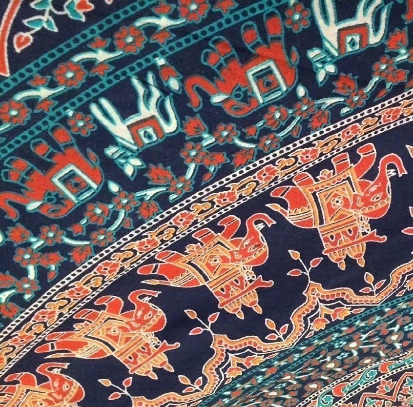 Bless International Indian-hippie-gypsy Bohemian-psychedelic Cotton-mandala Wall-hanging-tapestry-multi-color Large-mandala Hippie-tapestry (Golden Blue, King (88x104Inches)(225x265Cms))
