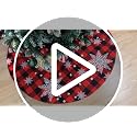 Multiwins Christmas Tree Skirt 48 Inch Red Rustic Xmas Tree Skirt with Snowflake, Black Red Buffalo Plaid Christmas Tree Skirt Ornaments for Merry Christmas Holiday Party Decorations Indoor Outdoor