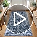 Vintage Washable 2x5 Rug, Blue and White Hallway Runner, Super Soft Non-Slip Kitchen Runner, Print Faux Wool Floral Thin Carpet for Entryway & Bedside