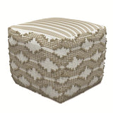 SIMPLIHOME Rowan Pouf - 18 inch Wide Hand Woven Cotton/Jute Square Pouf Ottoman in Natural and White, Footstool for Living Room or Bedroom with Polystyrene Bead Filling, Fully Assembled