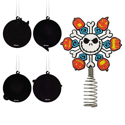 Hallmark Disney Tim Burton's The Nightmare Before Christmas 5" Miniature Christmas Tree Topper and 1.7" Mini Ornaments, Set of 5, Shatterproof