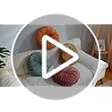 Kathfly 4 Pcs Decorative Round Pleated Throw Pillows, Classy Velvet Pumpkin Round Throw Pillows, Decorative Floor Pillow for Bed Chair Home Sofa Decor, 14" Diameter (Orange,Yellow,Pink,Green)