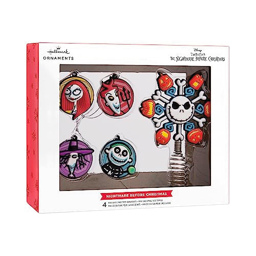 Hallmark Disney Tim Burton's The Nightmare Before Christmas 5" Miniature Christmas Tree Topper and 1.7" Mini Ornaments, Set of 5, Shatterproof