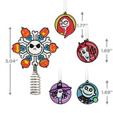 Hallmark Disney Tim Burton's The Nightmare Before Christmas 5" Miniature Christmas Tree Topper and 1.7" Mini Ornaments, Set of 5, Shatterproof