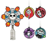 Hallmark Disney Tim Burton's The Nightmare Before Christmas 5" Miniature Christmas Tree Topper and 1.7" Mini Ornaments, Set of 5, Shatterproof